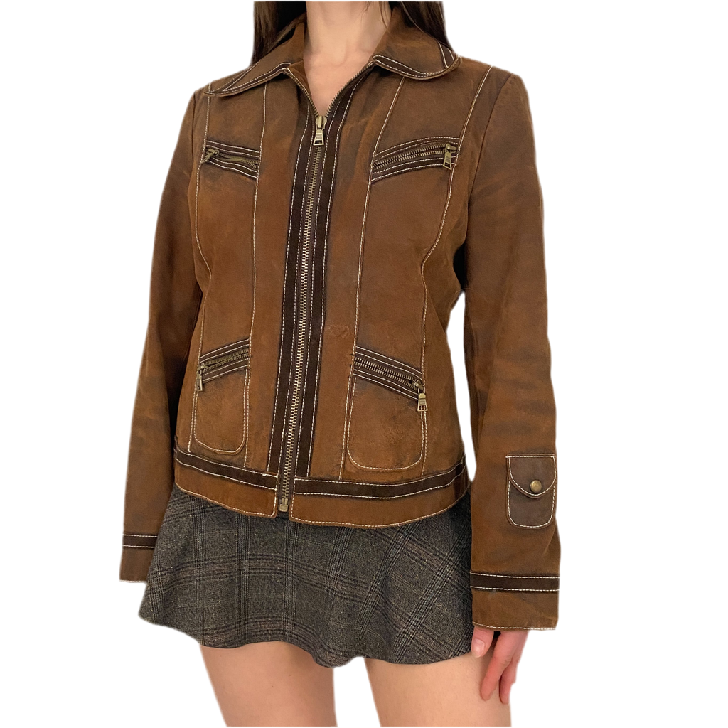 Guess Brown Leather Jacket (S)