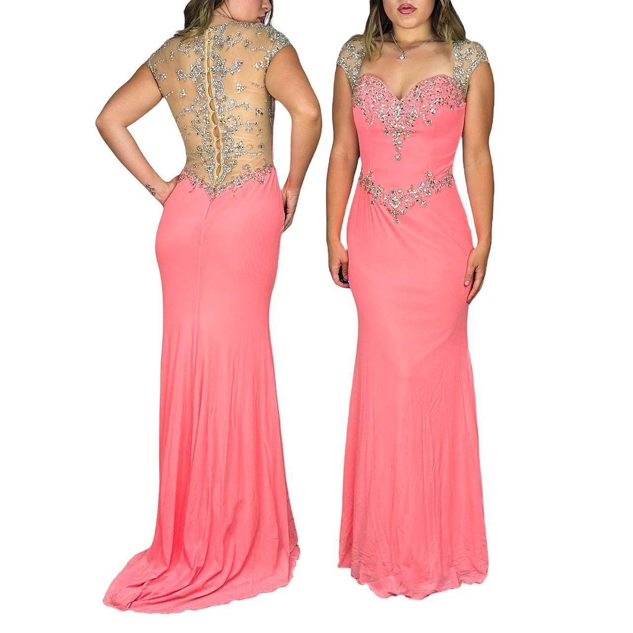 Peachy Bejeweled Mesh Gown (M)