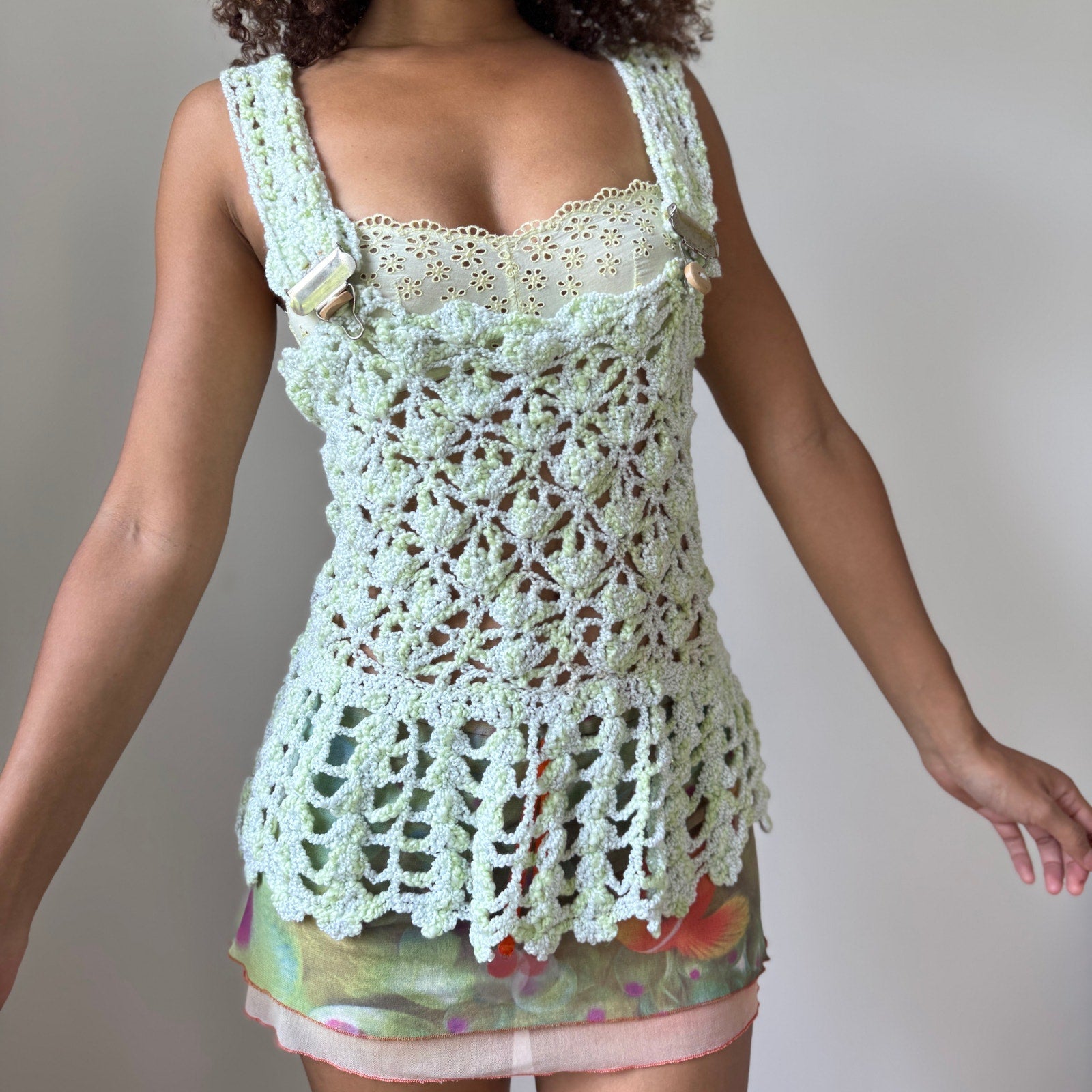 Vintage Euro Crochet Buckle-Strap Top (S/M)