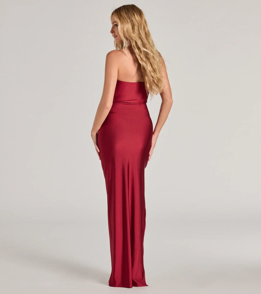 Anisley Strapless High Slit Column Formal Dress