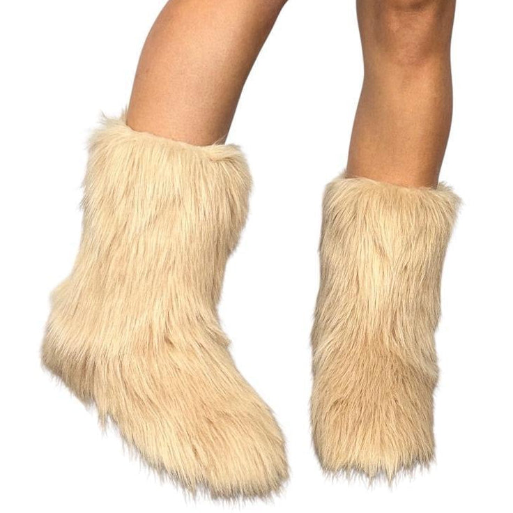 Y2K Tan Faux Fur Yeti Boots (7.5)