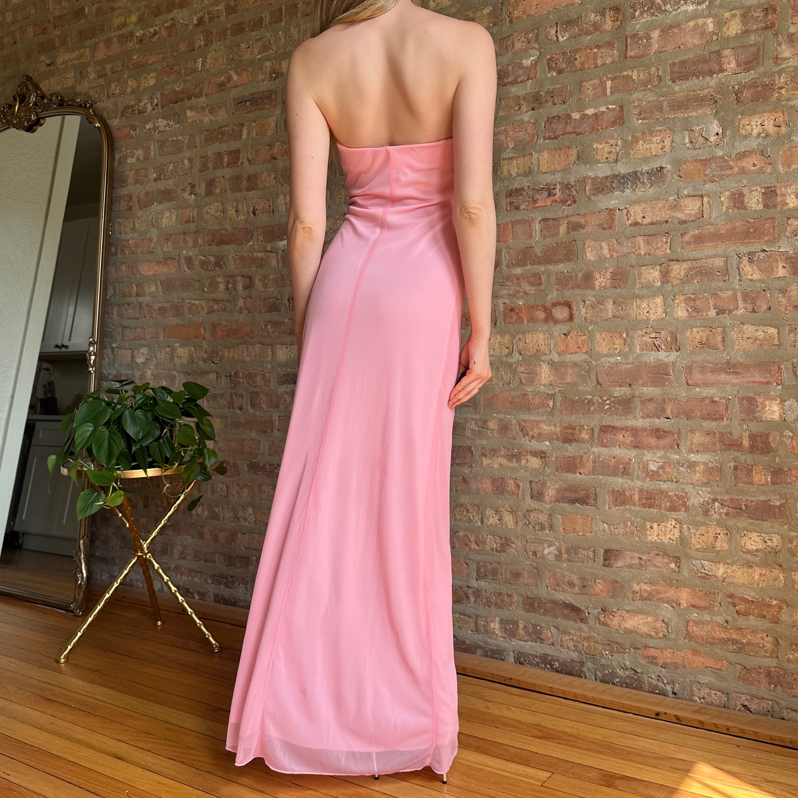 Pink City Triangles Mesh Maxi Dress (S)