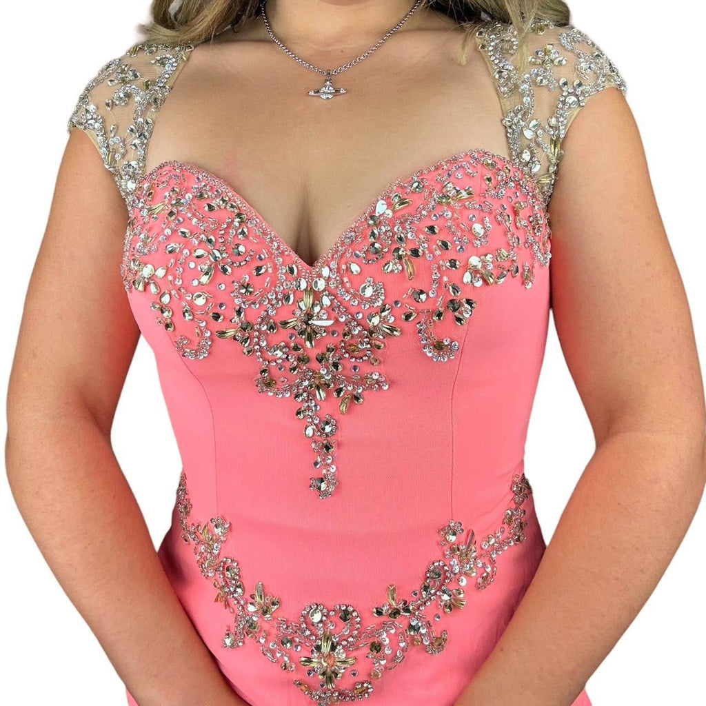Peachy Bejeweled Mesh Gown (M)