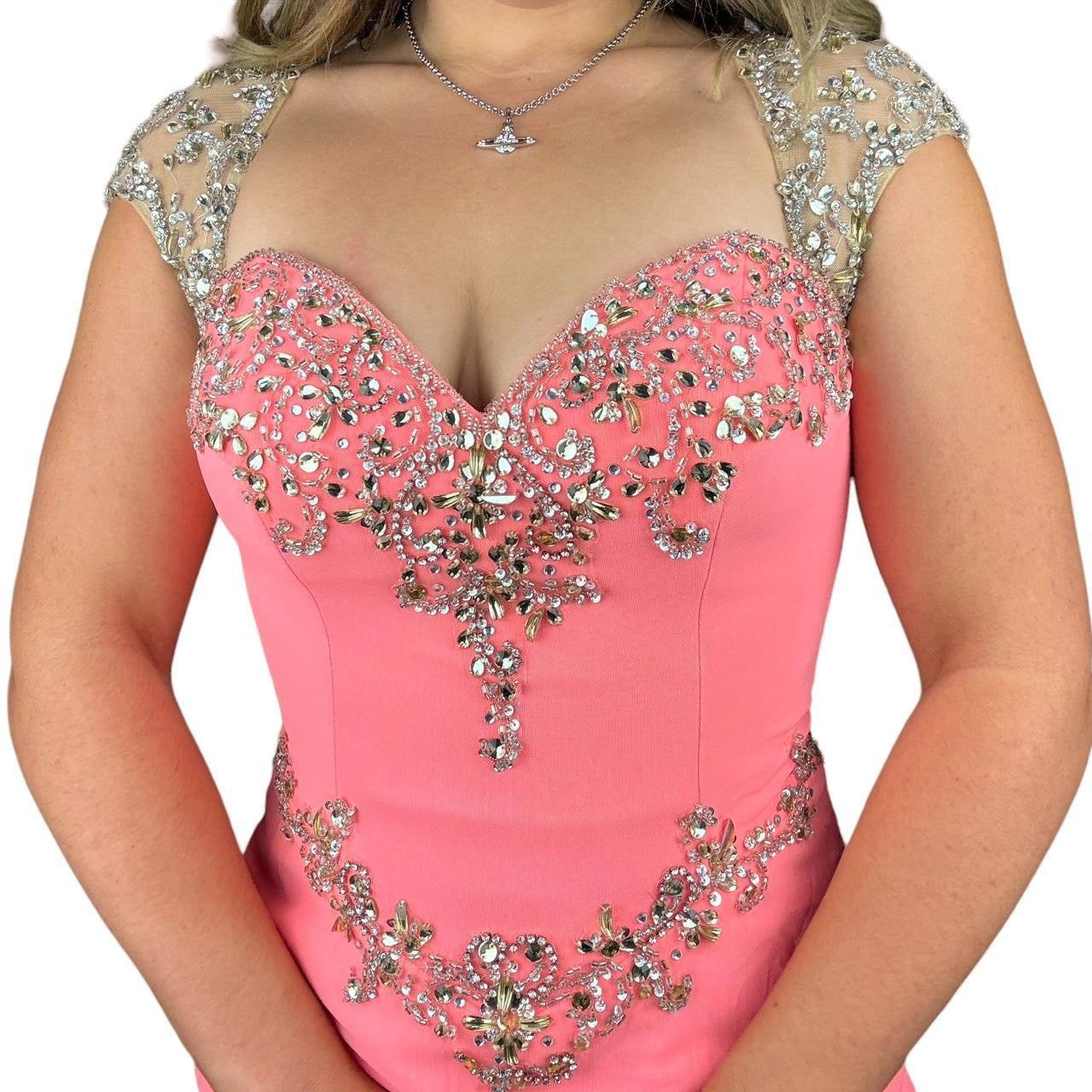 Peachy Bejeweled Mesh Gown (M)