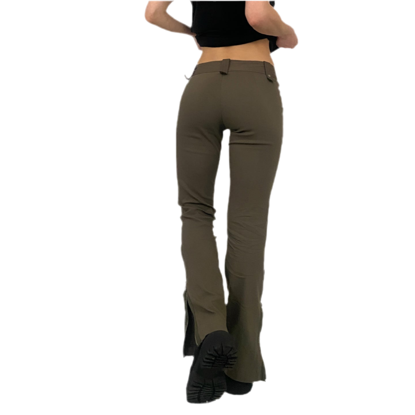 Olive Zipper Low Rise Pants (XS)