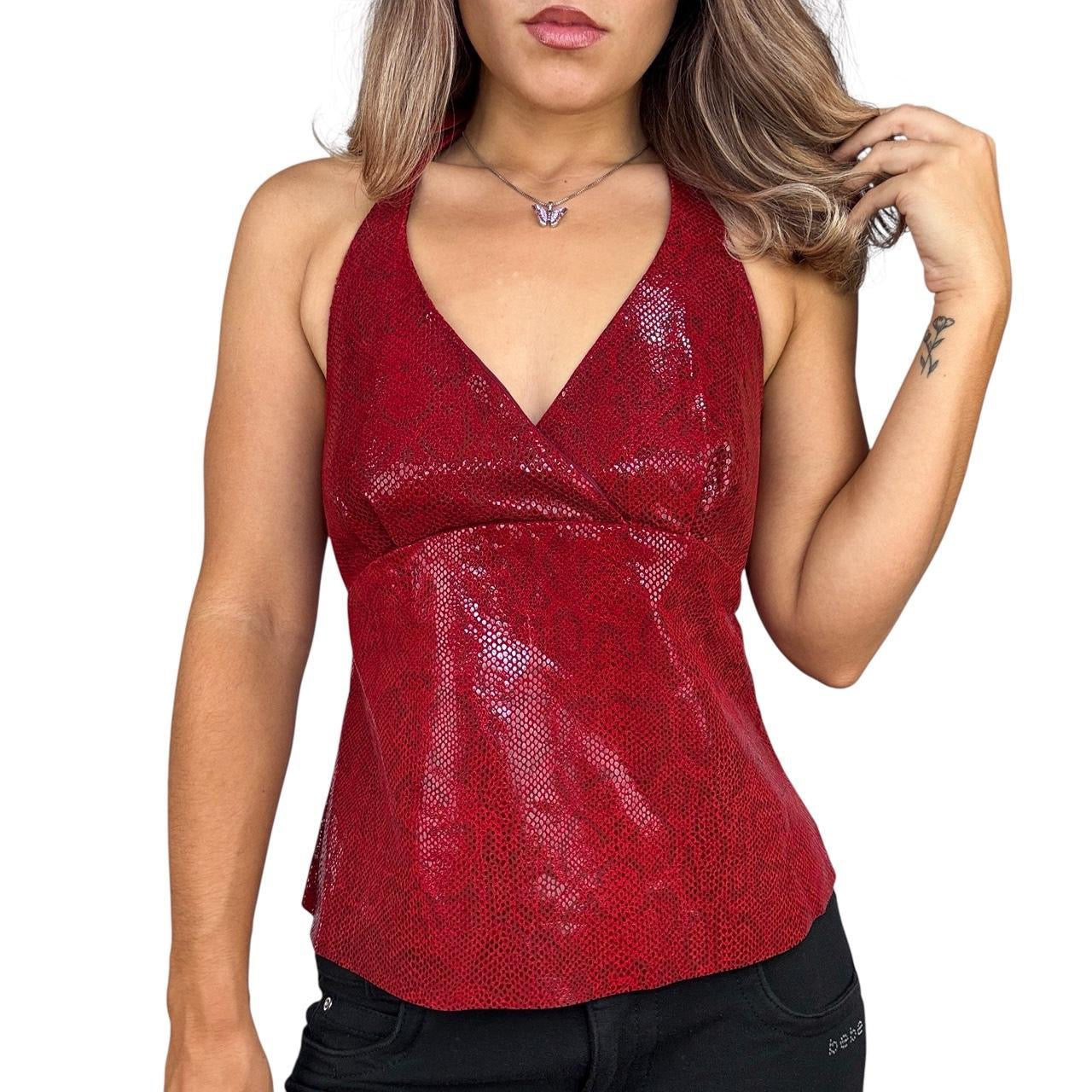 Y2K Snakeskin Leather Halter Top (M)