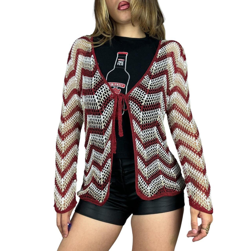Chevron Crochet Tie Front Cardigan (M)