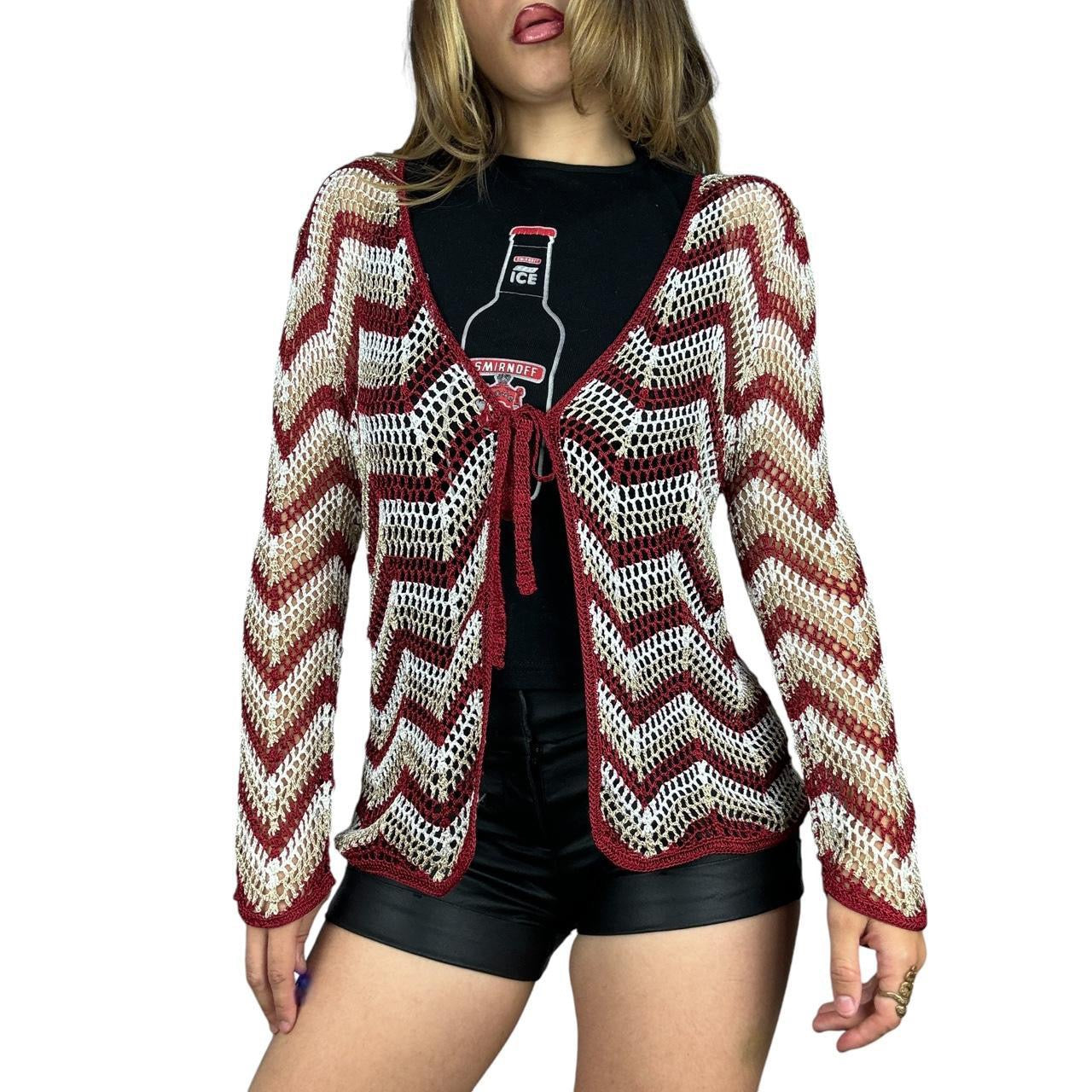 Chevron Crochet Tie Front Cardigan (M)