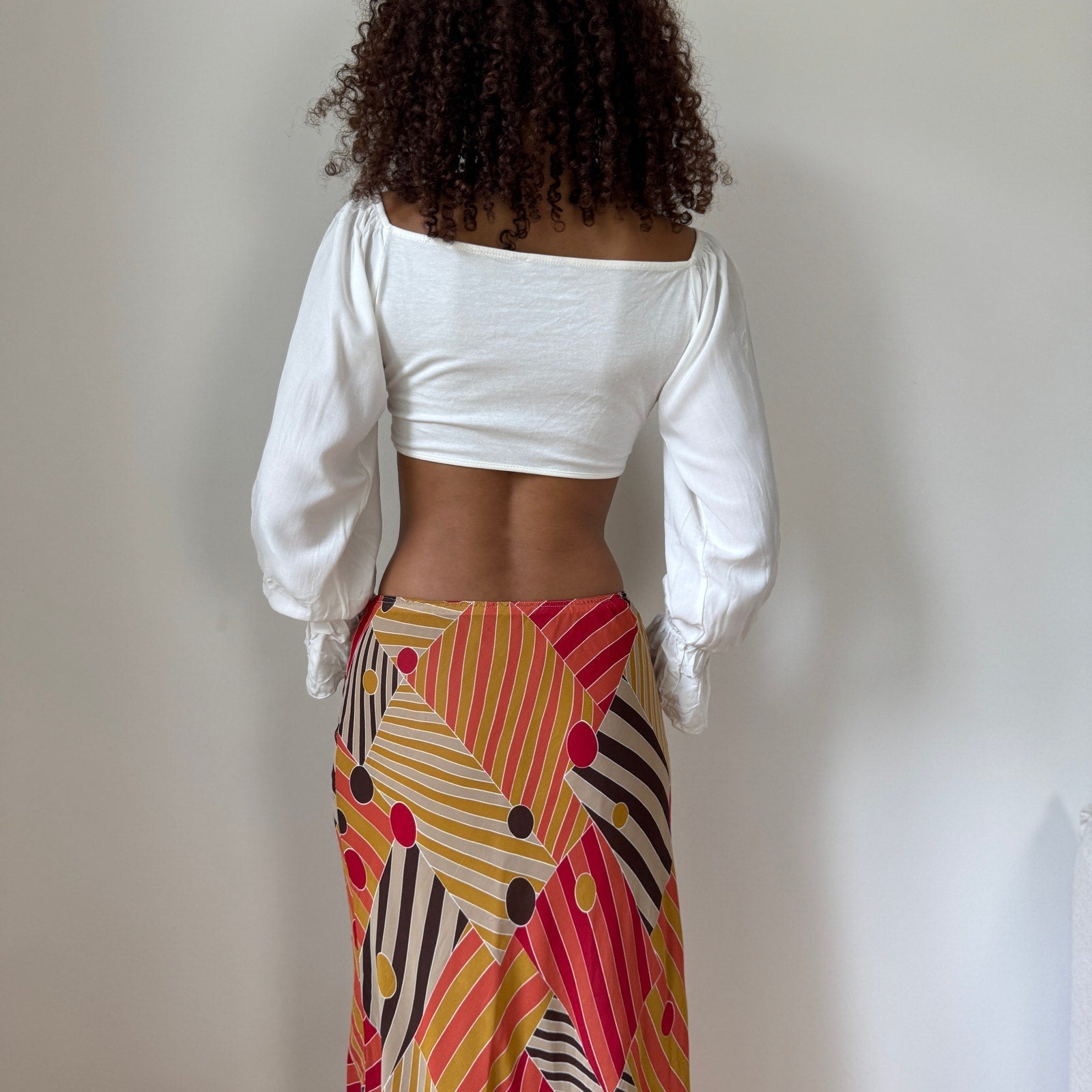 Vintage Italian White Puff Sleeve Crop Top (S/M)