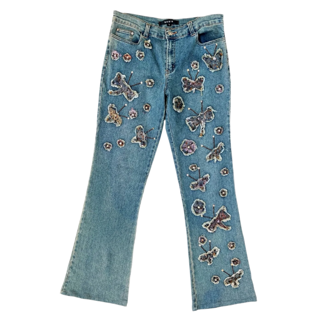 Beaded Butterfly Appliqué Jeans (M)