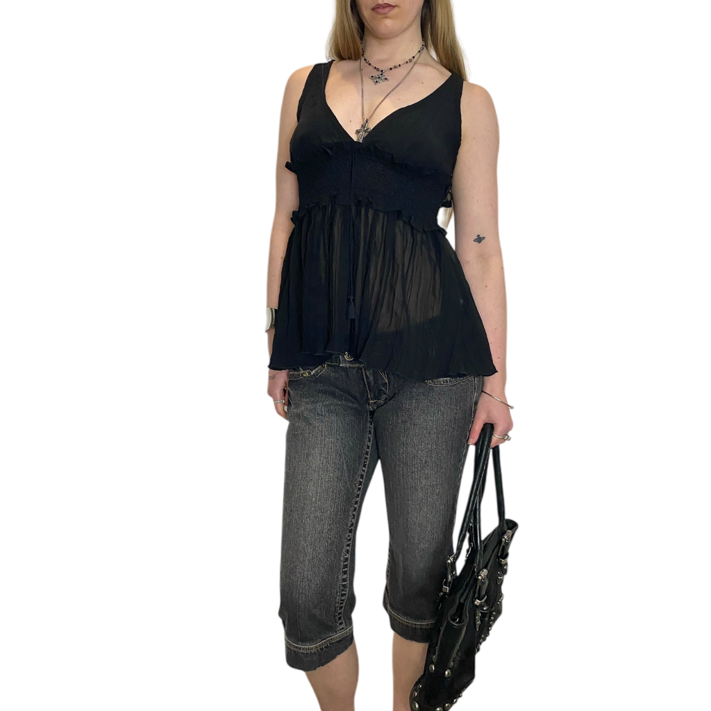 Black Sheer Babydoll Top (S)