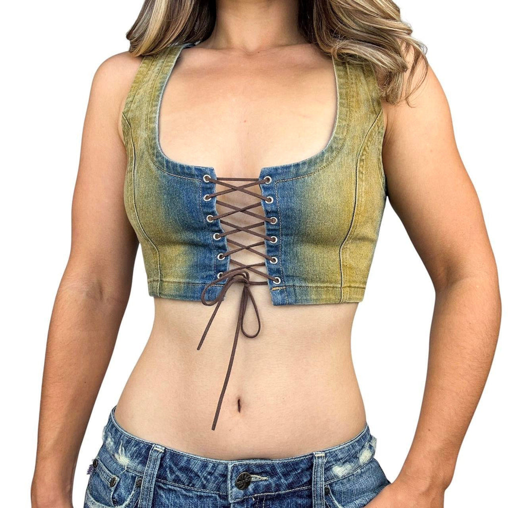 Y2K Denim Lace Up Vest (S)