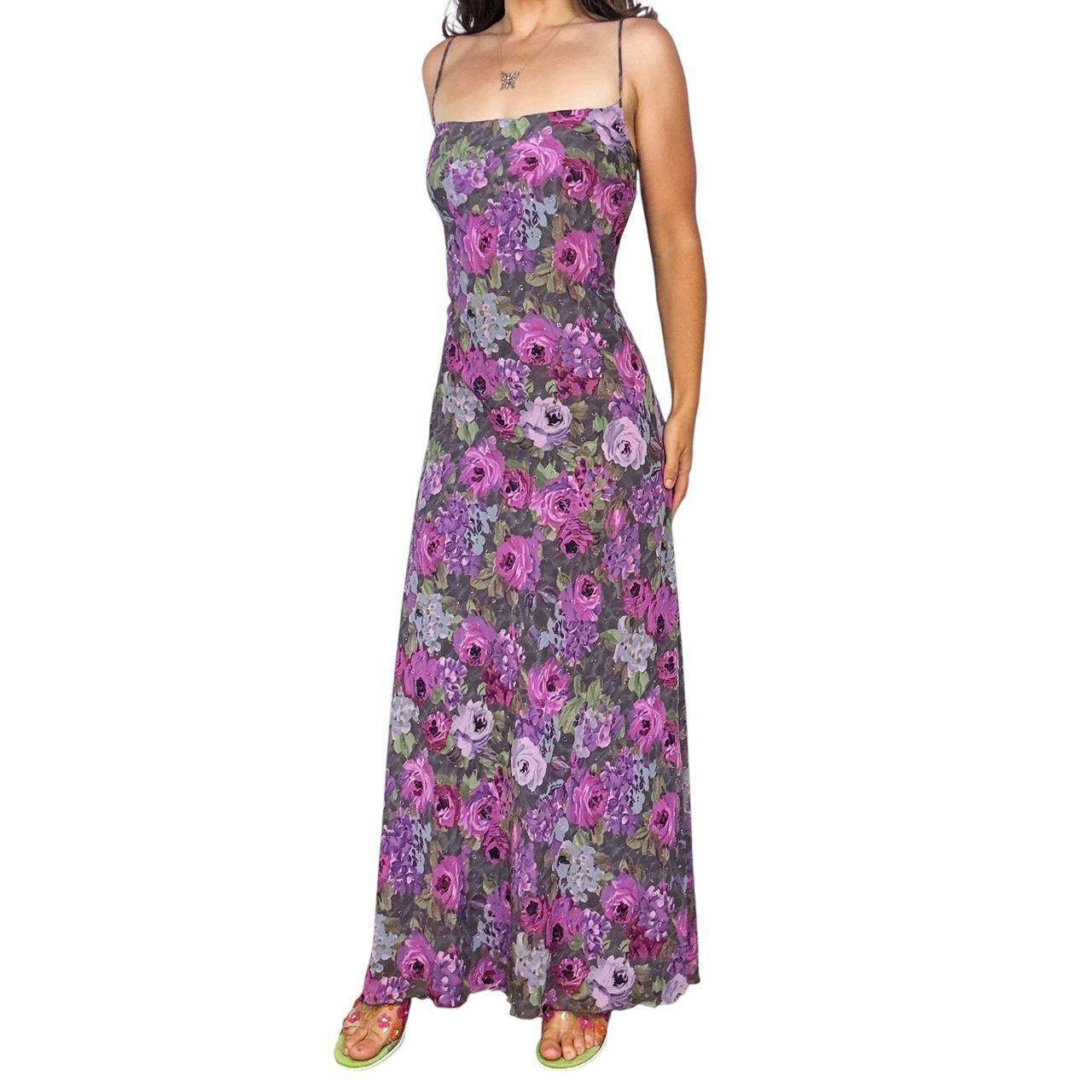 90s Floral Embellished Maxi Dress (L)
