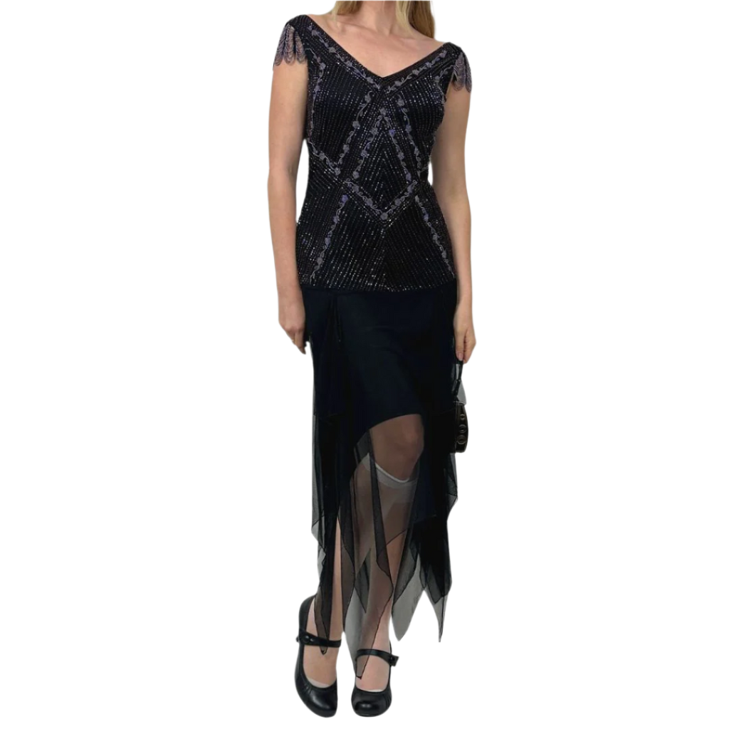 Sue Wong Gatsby Goth Midi Dress (S)