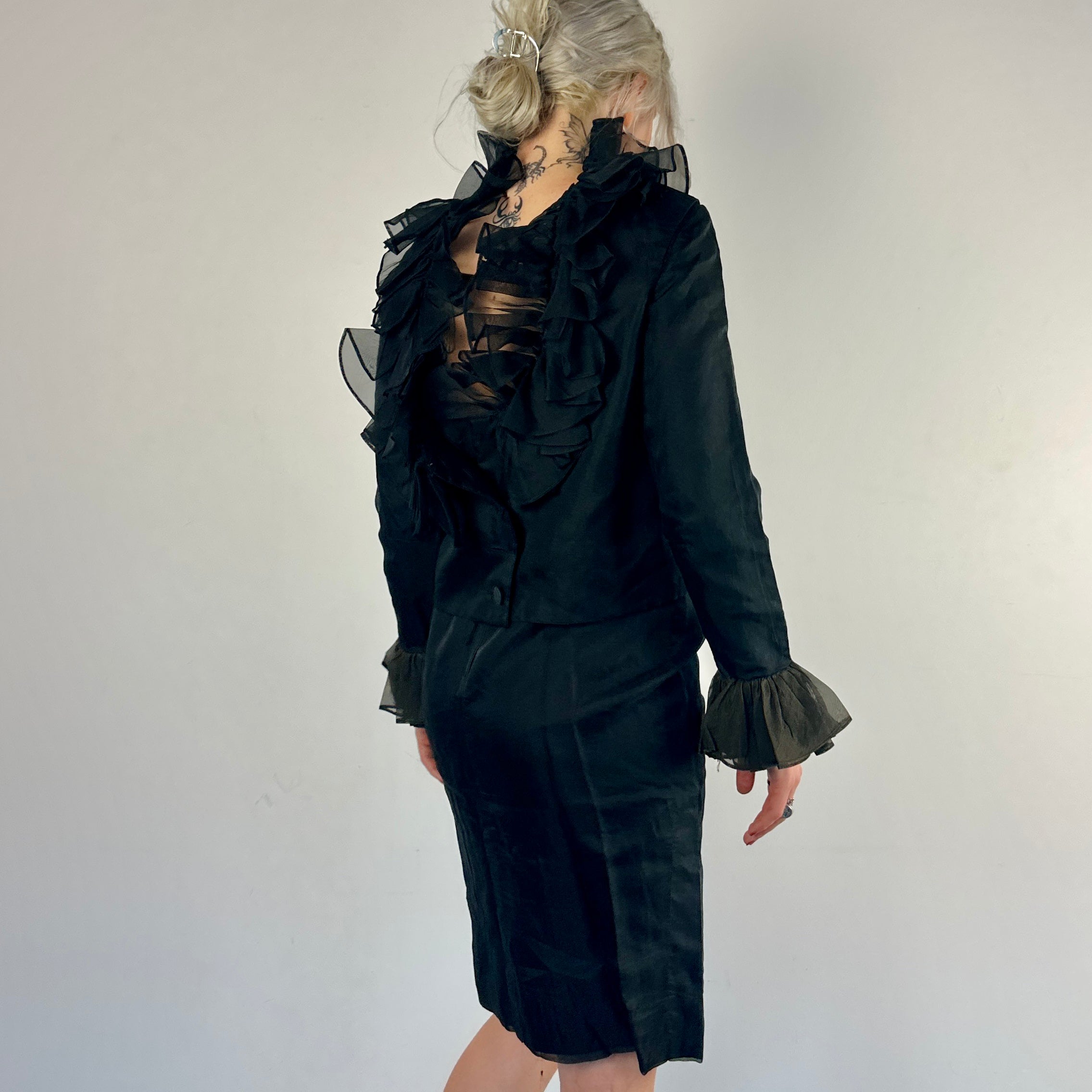 1950s 2-Piece Dress w/ Ruffle Vest (XS)