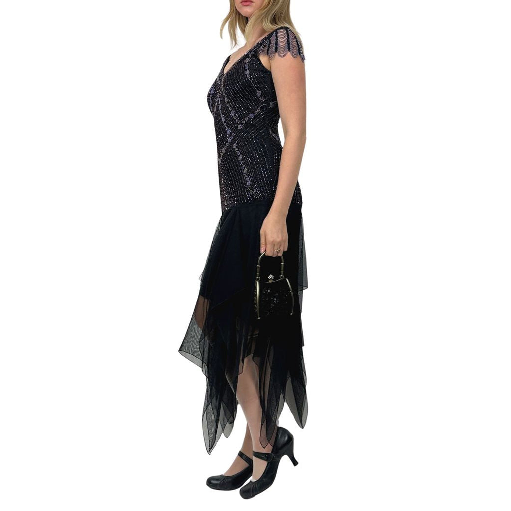 Sue Wong Gatsby Goth Midi Dress (S)