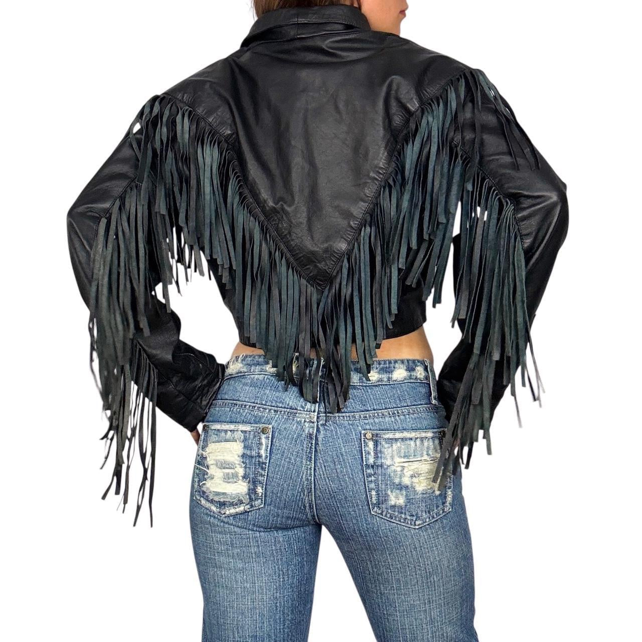 Vintage Fringe Trim Leather Jacket (M)