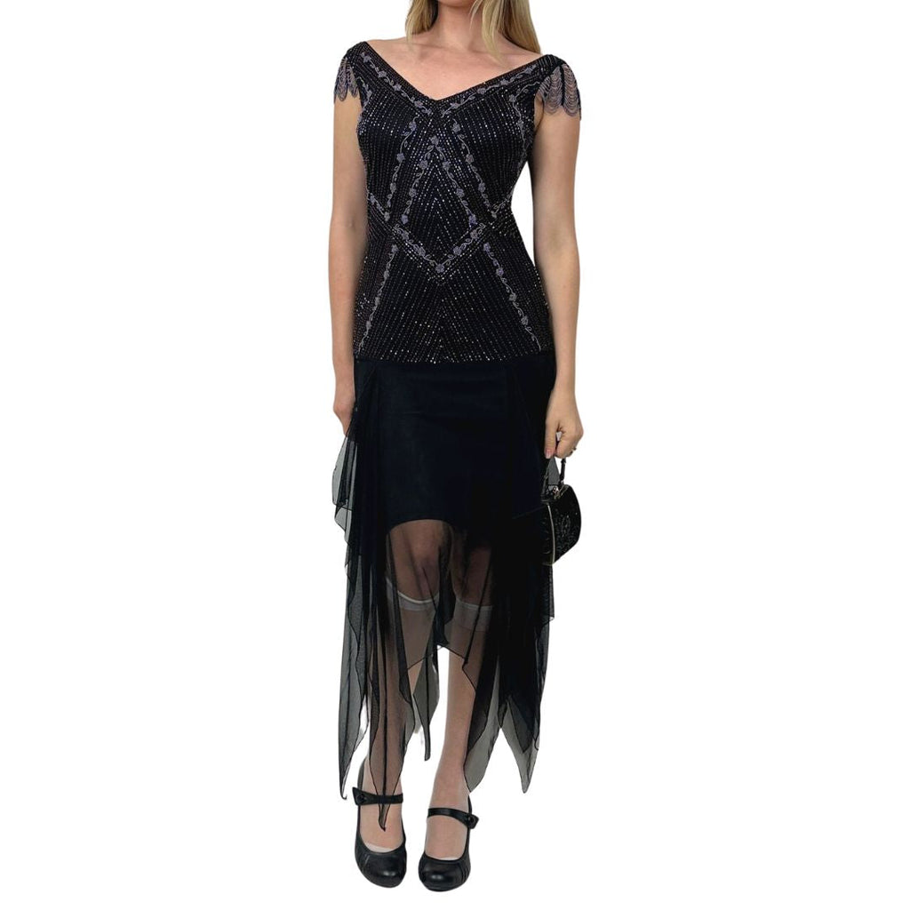 Sue Wong Gatsby Goth Midi Dress (S)