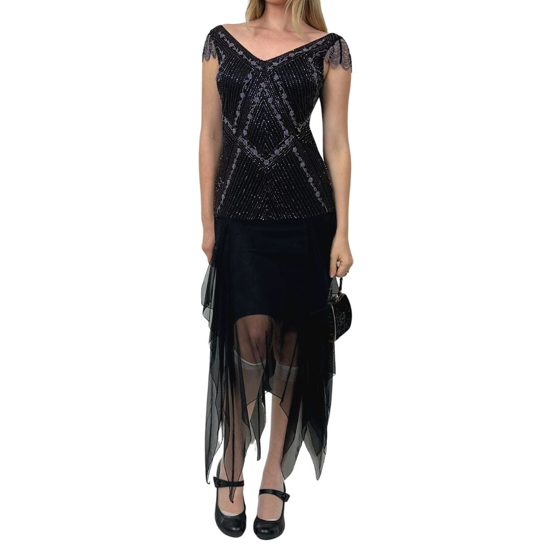 Sue Wong Gatsby Goth Midi Dress (S)