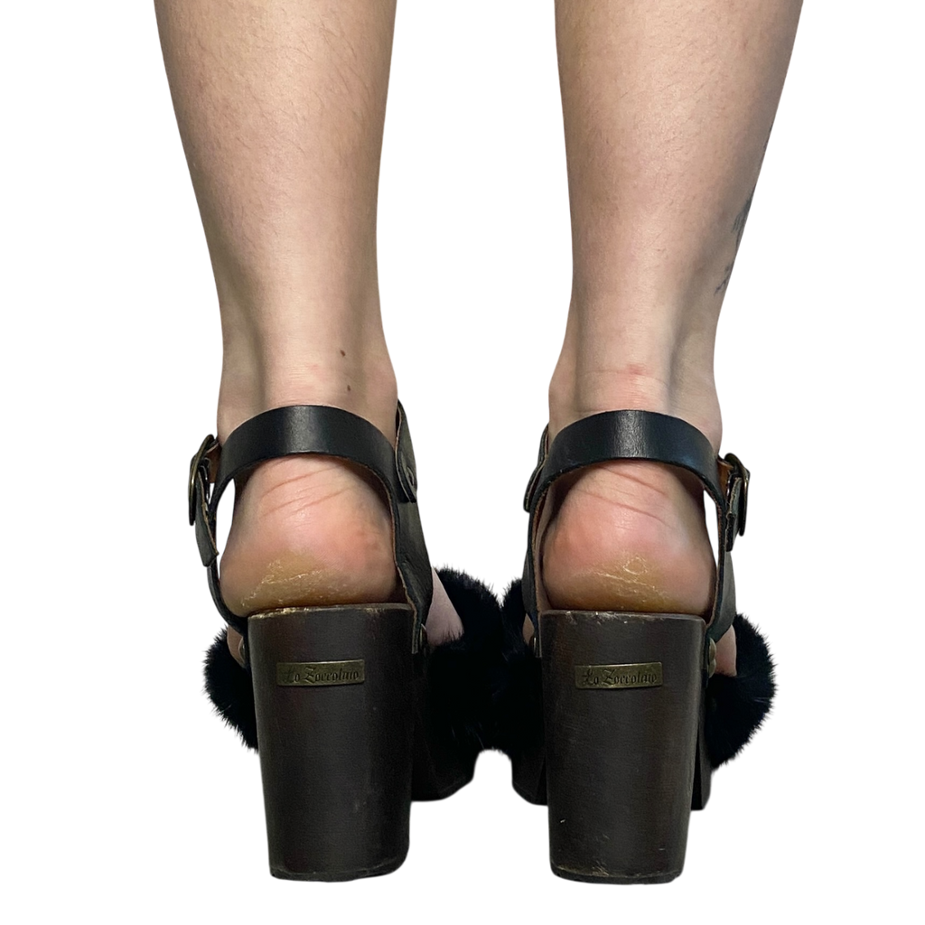 Vintage Fur Wooden Clogs (UK 5 EU 38 US 7)