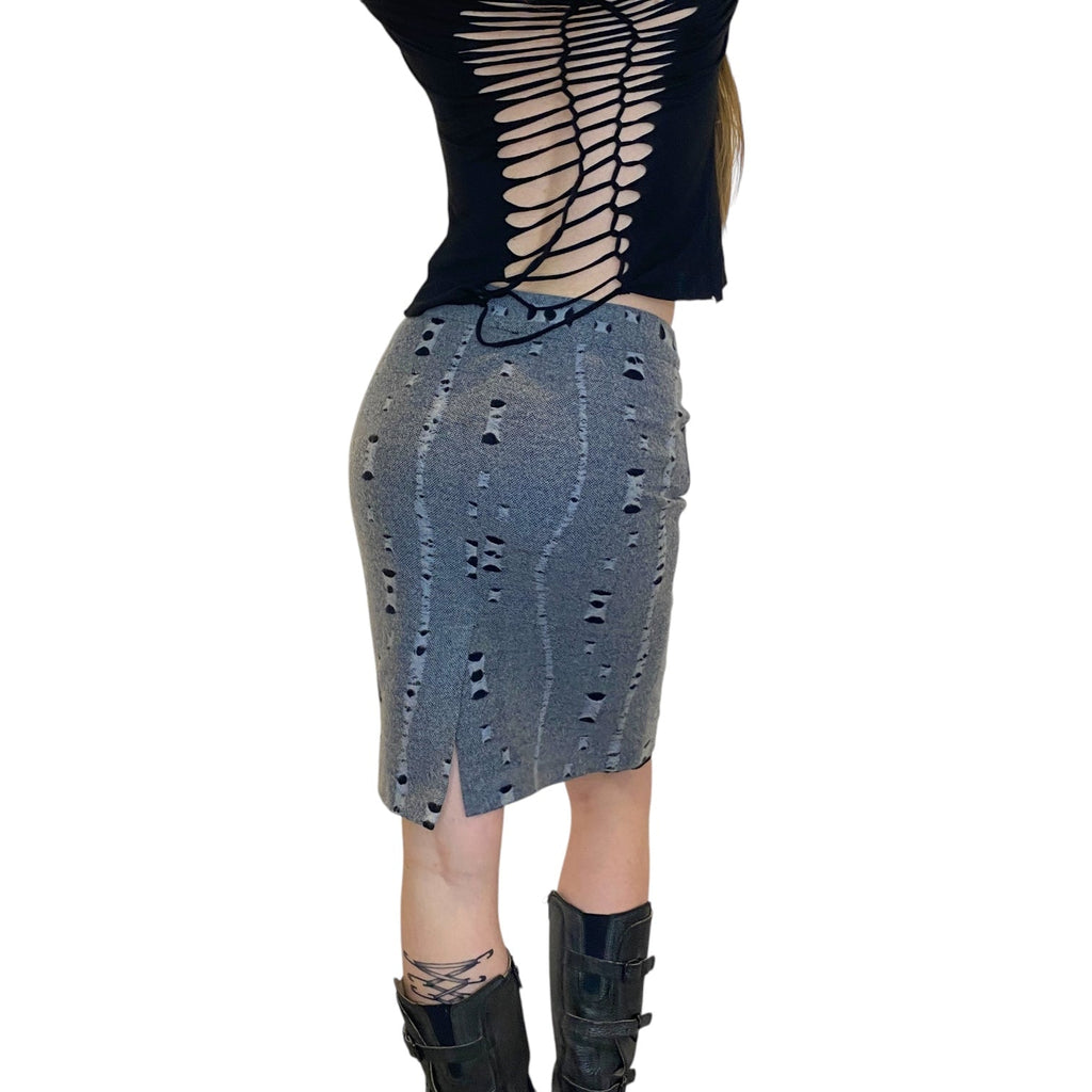 Vintage Grunge Wool Knit Pencil Skirt (S/M)