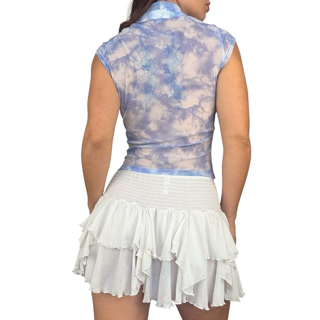 90s Bebe Cloud Print Mesh Blouse (M)