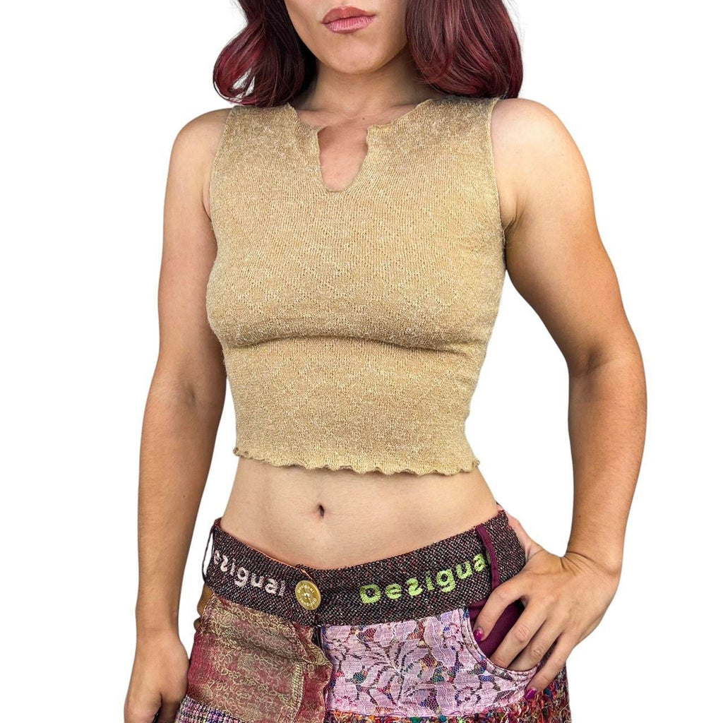 90s Gold Pointelle Crop Top (XS/S)