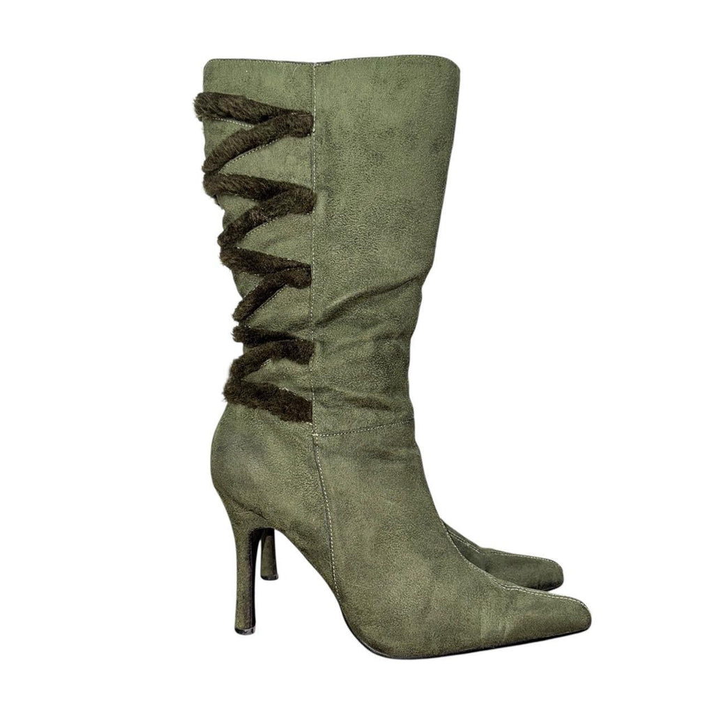 Y2K Suede & Faux Fur Stiletto Boots (6.5)