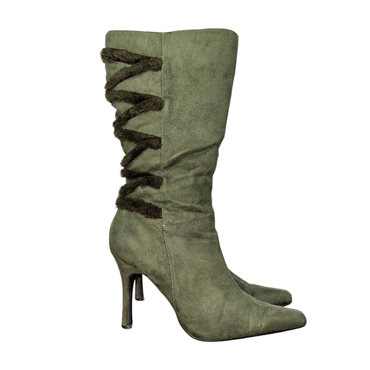 Y2K Suede & Faux Fur Stiletto Boots (6.5)