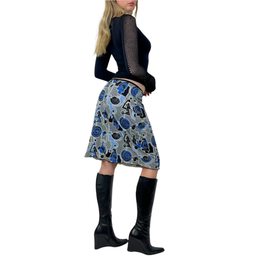 90s Geometric-Print Slinky Midi Skirt (S)