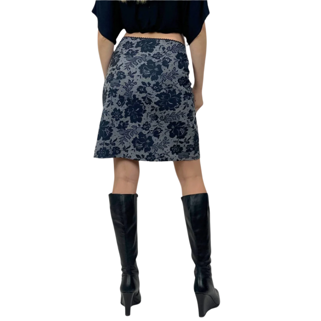 90s Lace Print Midi Skirt (S)