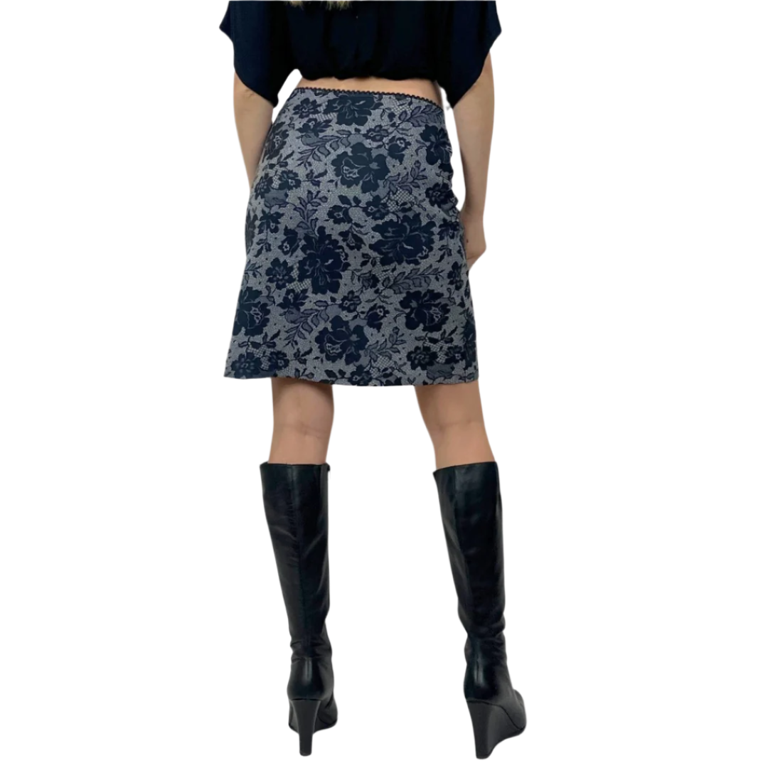 90s Lace Print Midi Skirt (S)