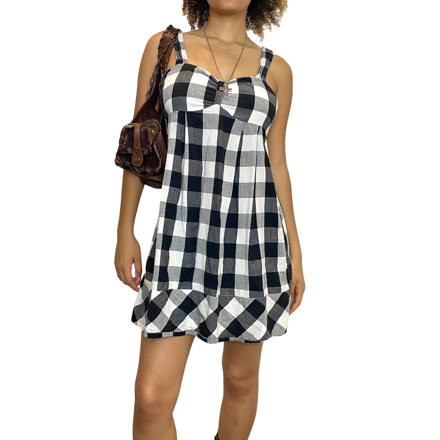 Vintage Checkered Plaid Babydoll Dress (M)