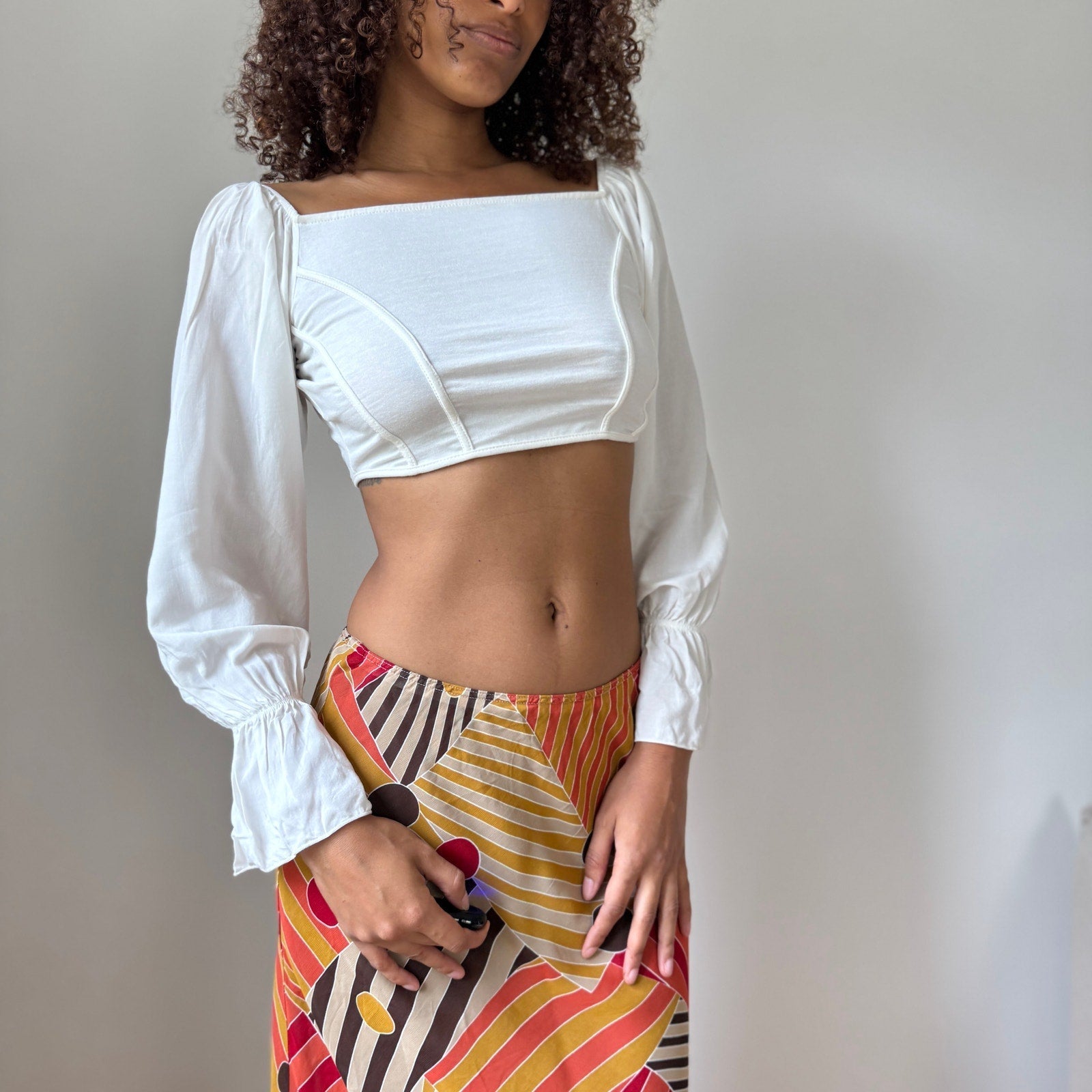 Vintage Italian White Puff Sleeve Crop Top (S/M)