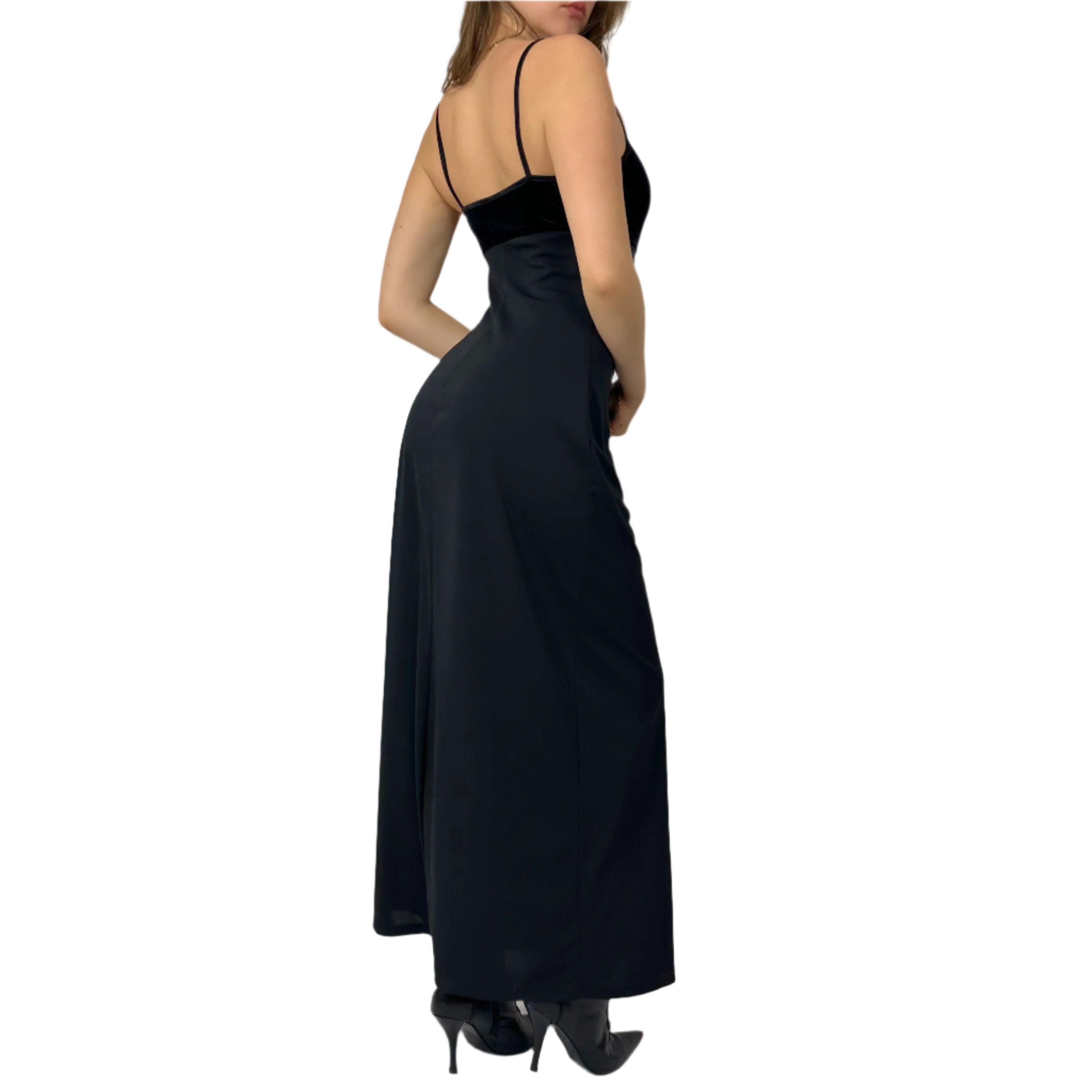 90s Black Velvet Maxi Dress (S/M)