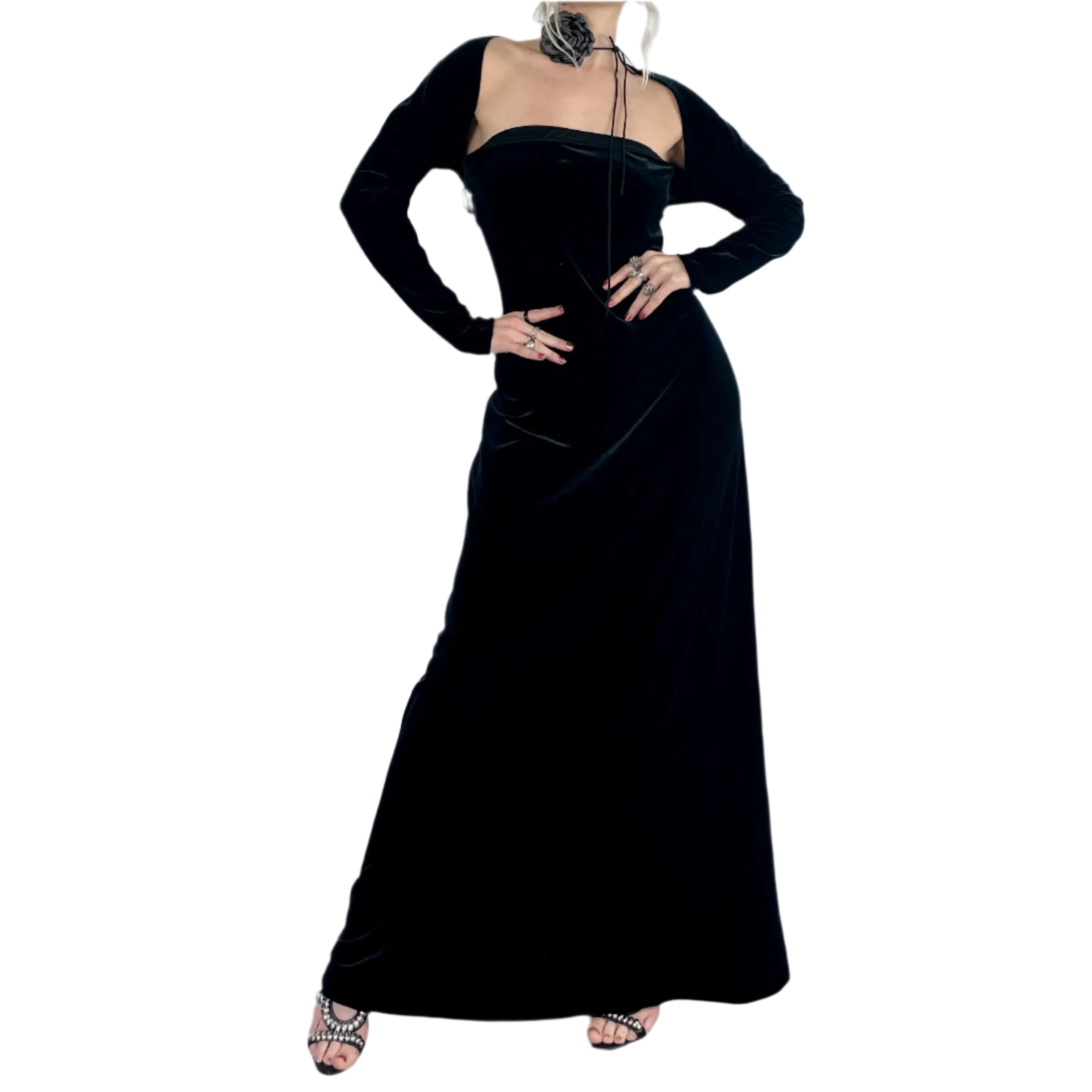 Vintage Velvety Maxi Dress + Bolero Set (M)