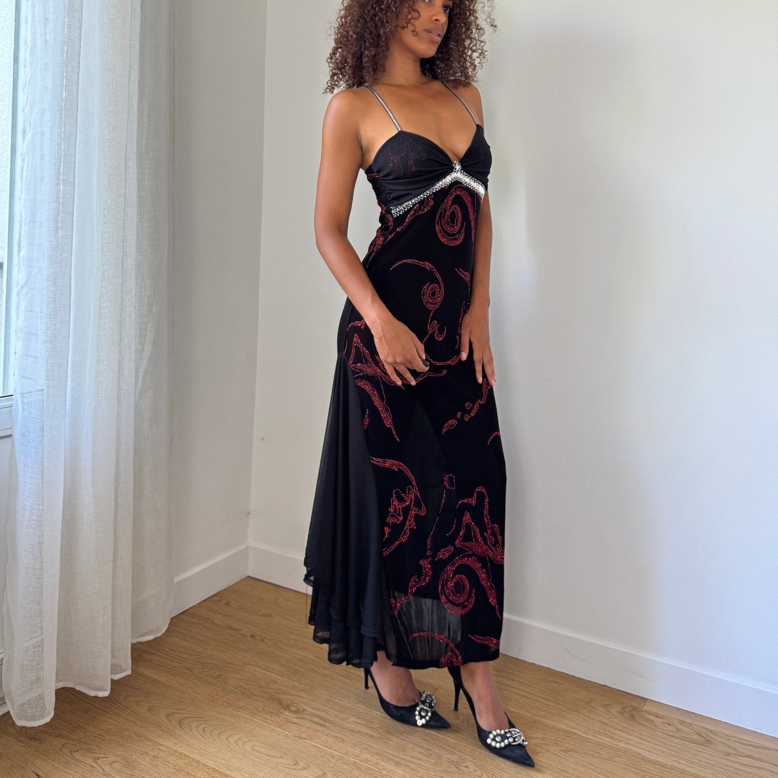 Vintage French Glitter Swirl Evening Gown (S)