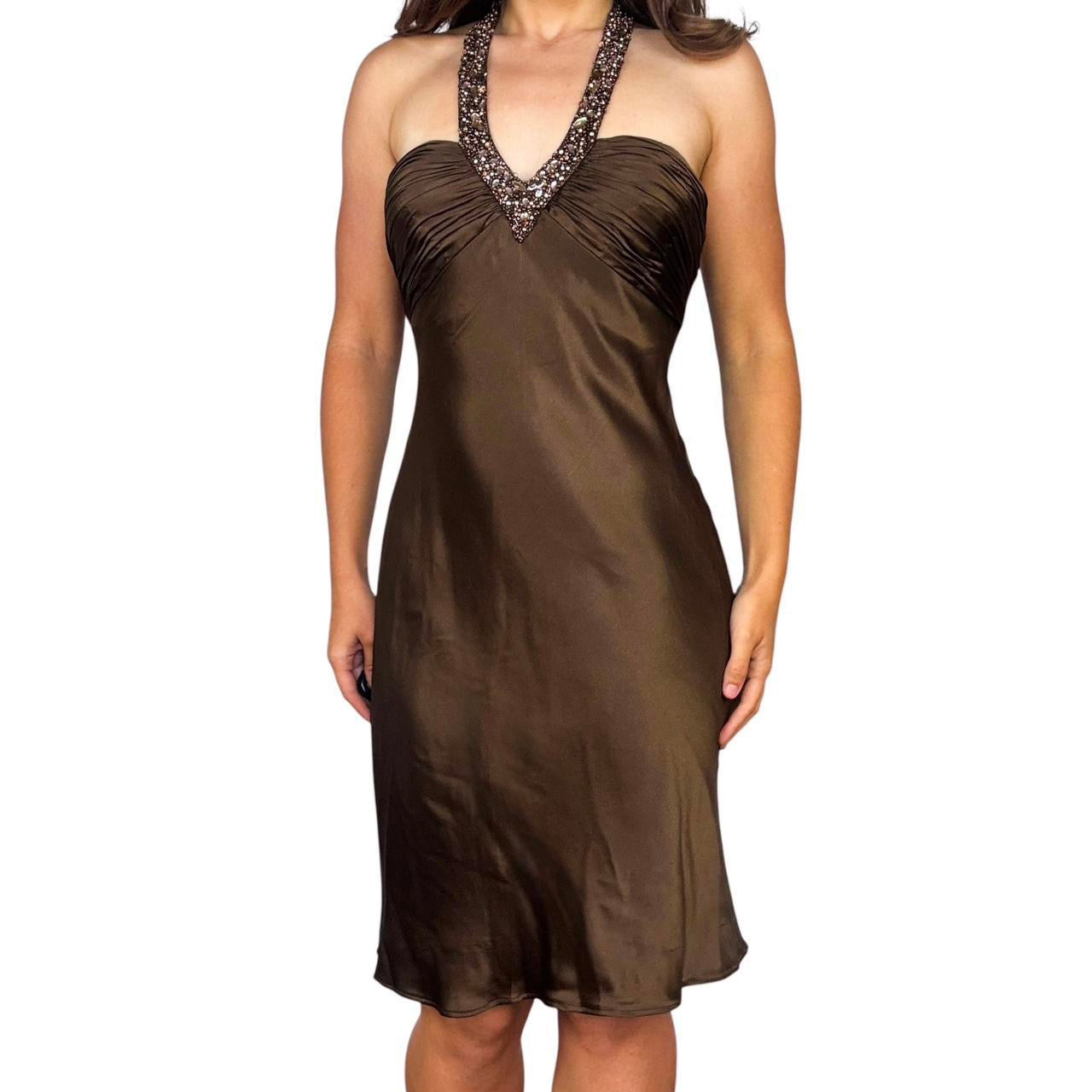 Caché Beaded Silk Halter Dress (XS/S)