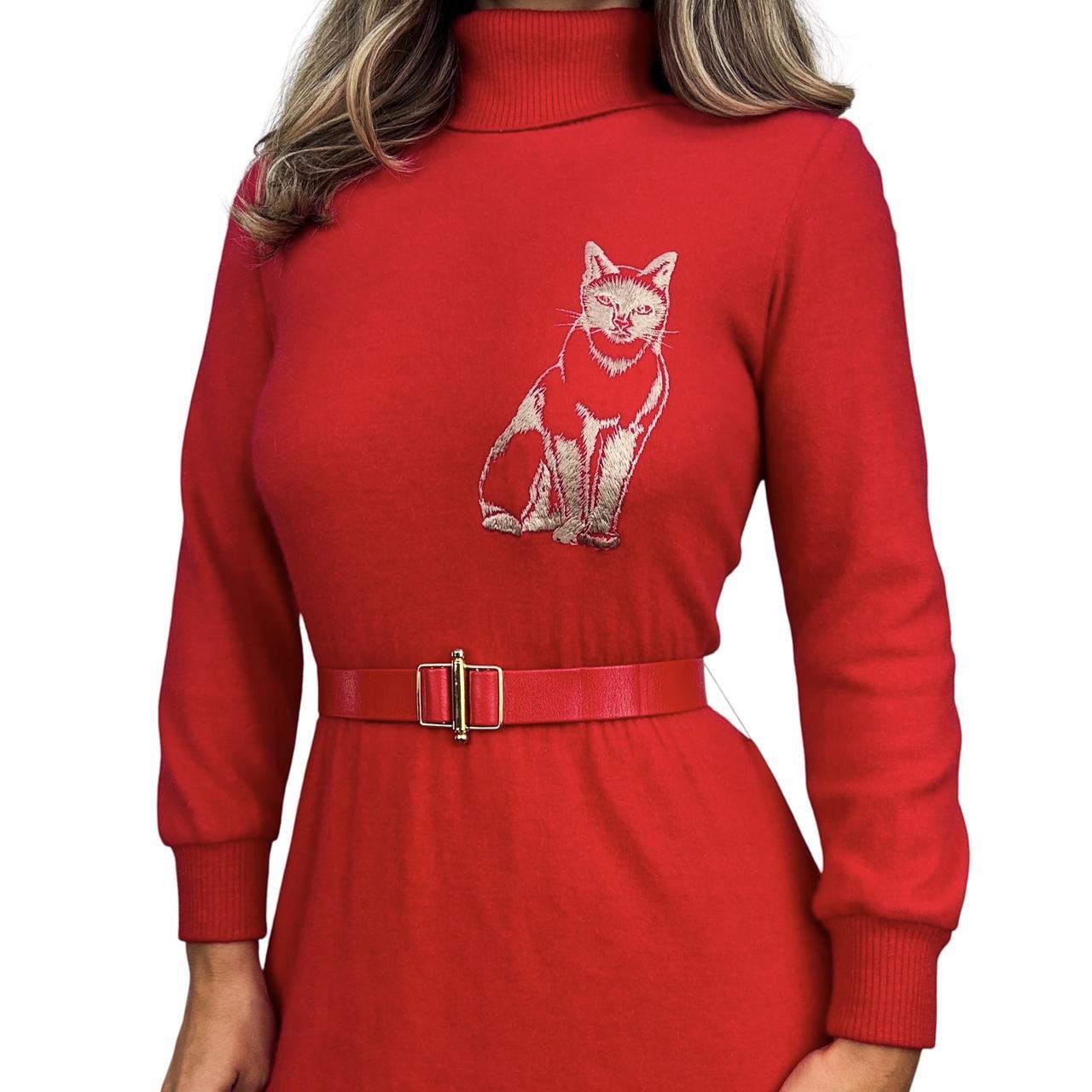 60s Vintage Embroidered Cat Dress (M)