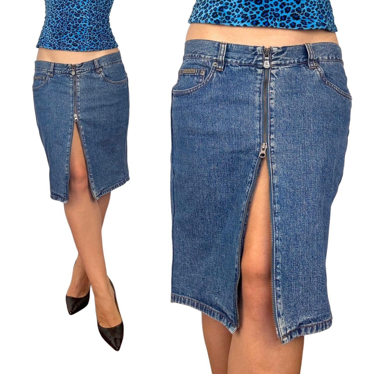 90s Calvin Klein Denim Zipper Skirt (M)
