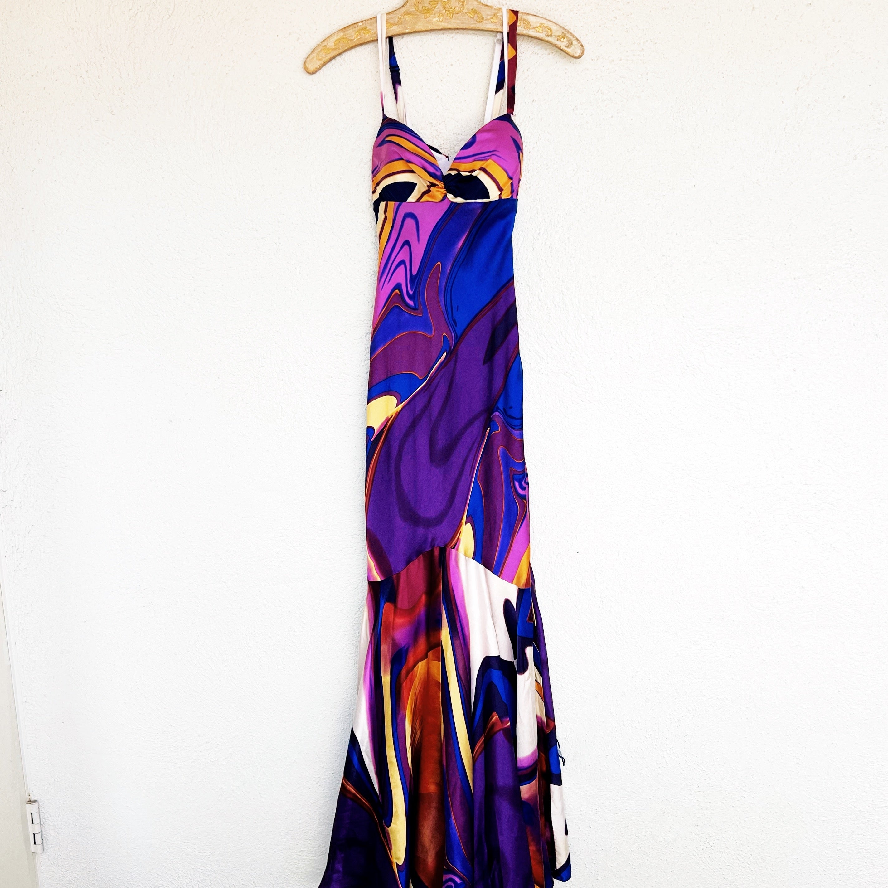 Caché Swirly Silk Maxi Dress (XS/S)
