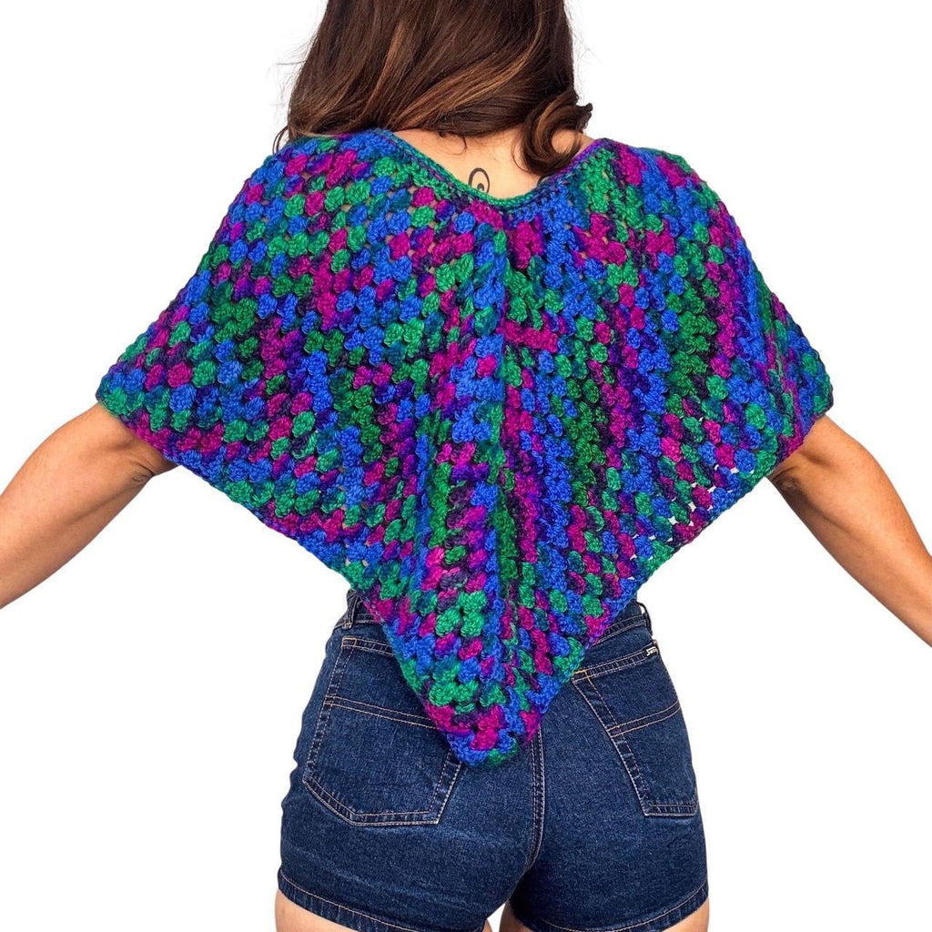 Vintage Wool Crochet Poncho (S/M)