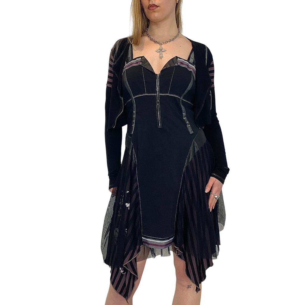 Vintage Parisian Gothic Utility Midi Dress (M)