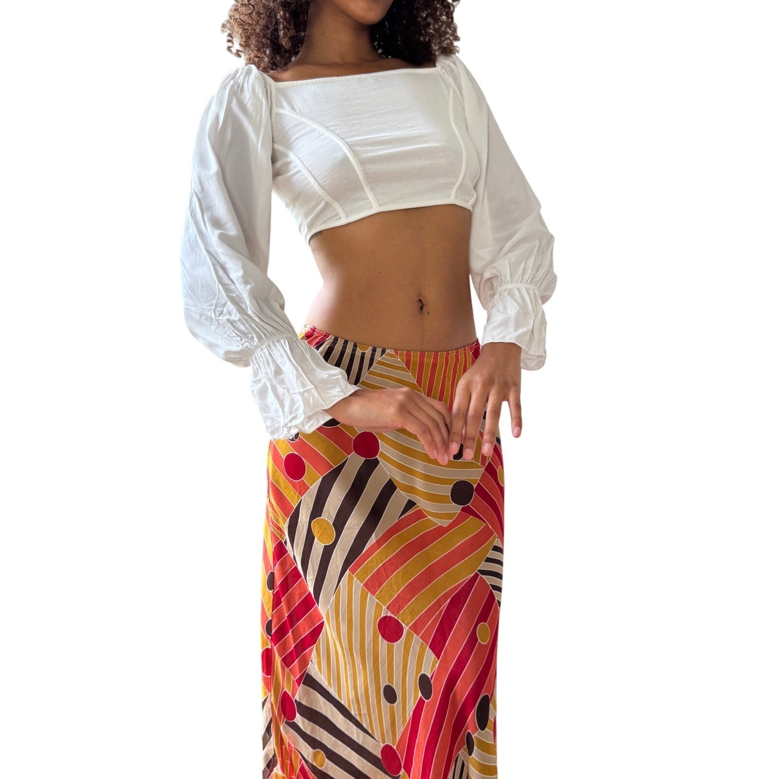 Vintage Italian White Puff Sleeve Crop Top (S/M)