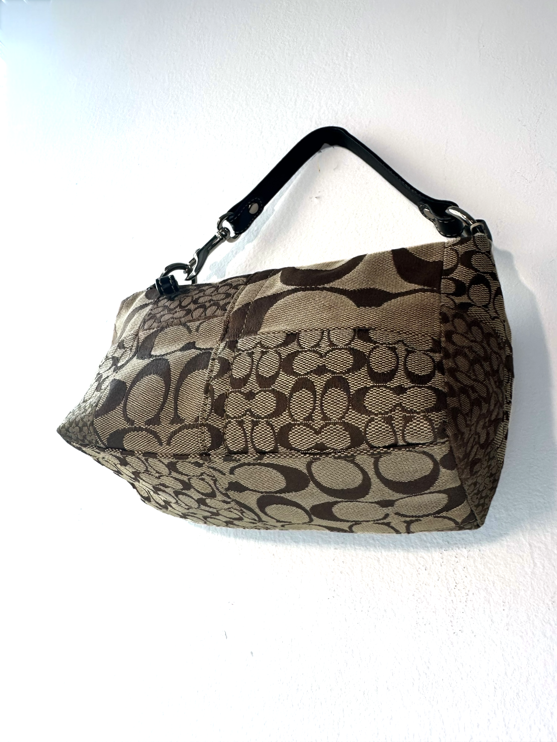 Vintage Patchwork Canvas and Leather Coach Shoulder Bag