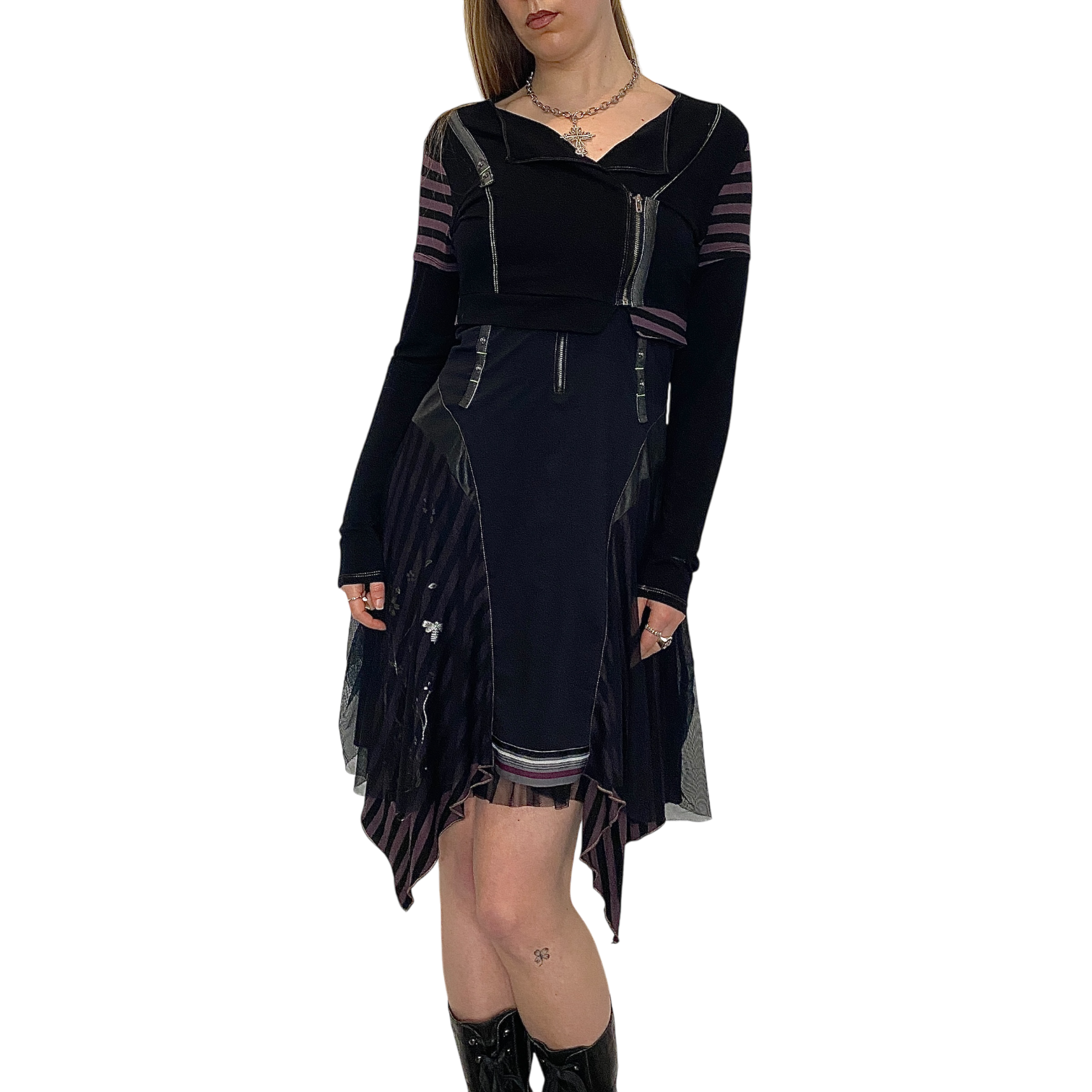 Vintage Parisian Gothic Utility Midi Dress (M)