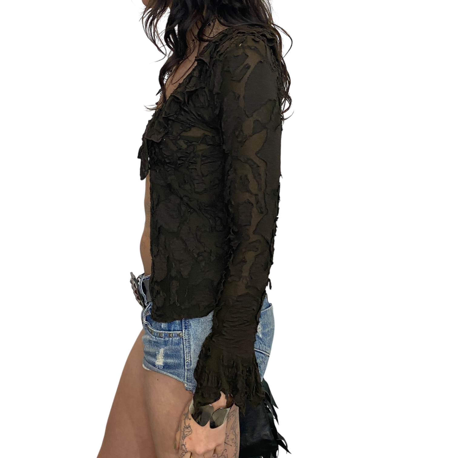 Vintage Boho Whimsygoth Tie Front Top (XS/S)