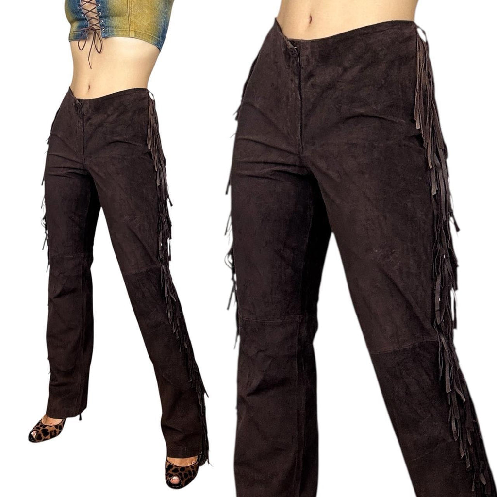 90s Genuine Suede Fringe Flares (M)
