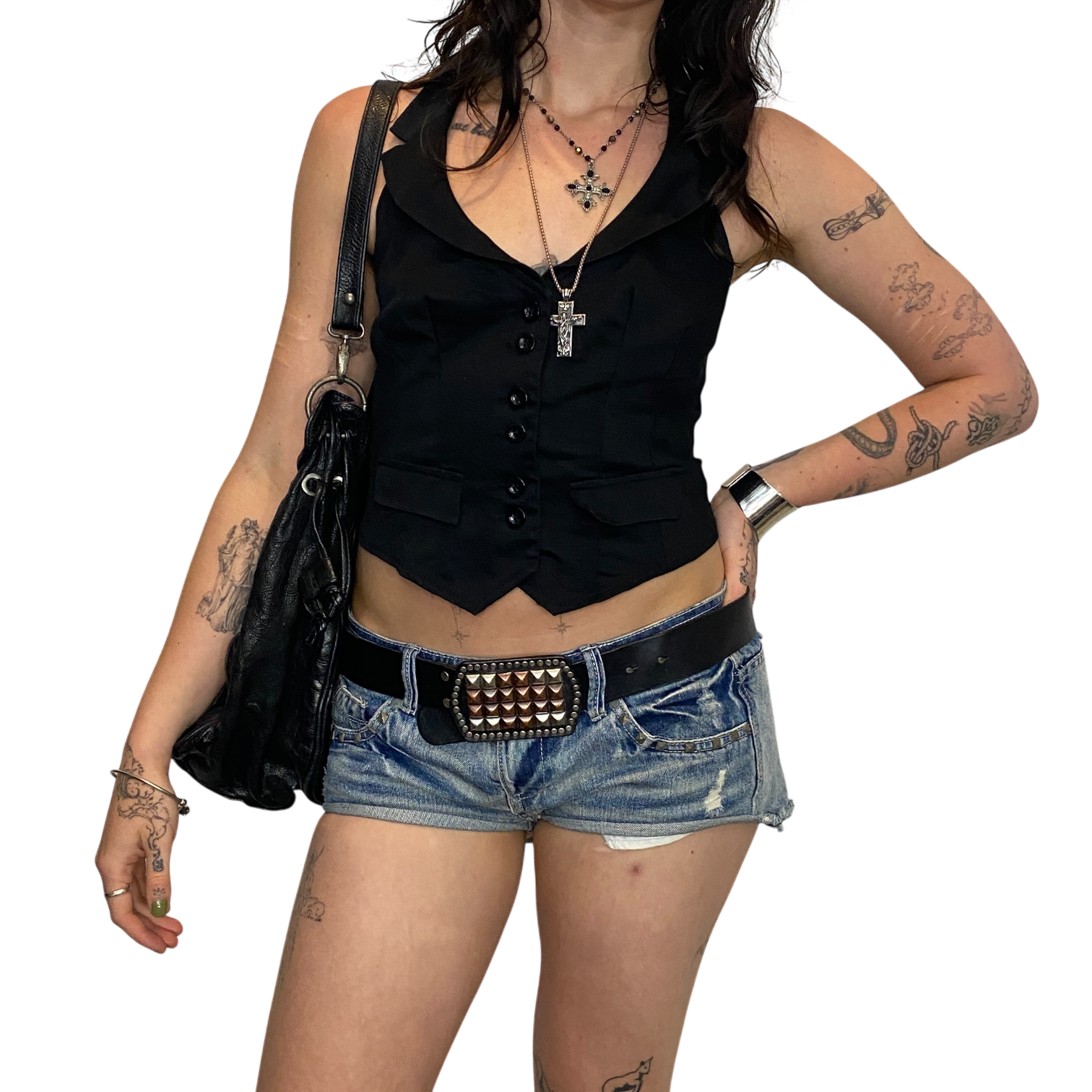 Indie Sleaze Black Button up Waistcoat (XS/S)