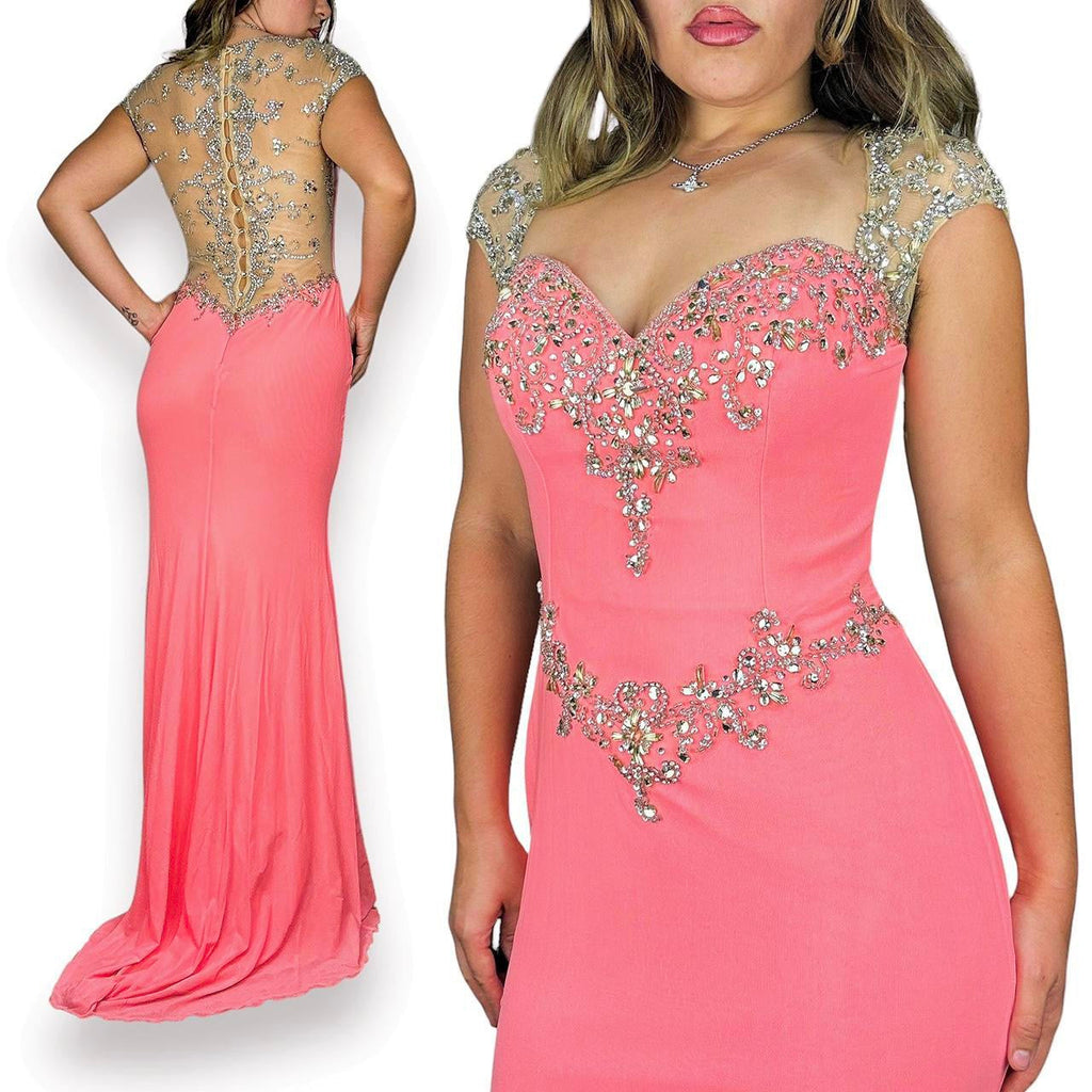 Peachy Bejeweled Mesh Gown (M)